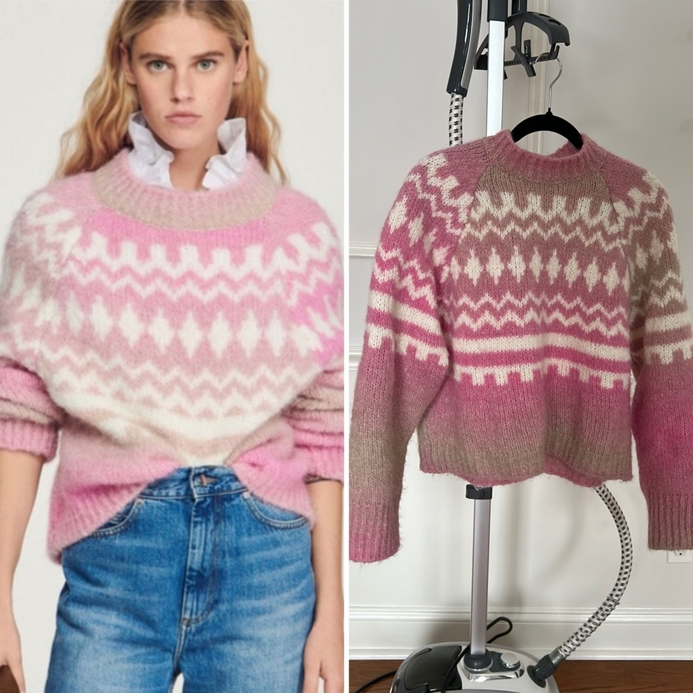 Sandro pink fair isle sweater